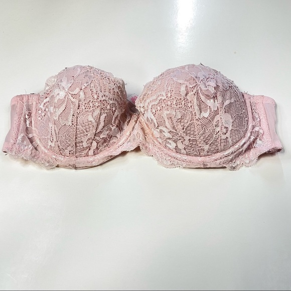 PINK Victorias Secret 34B Strapless Multiway Bra Pink Floral Lace Underwire - Picture 1 of 9